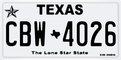 TX license plate CBW4026
