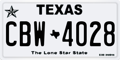 TX license plate CBW4028