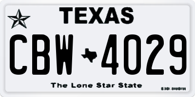 TX license plate CBW4029
