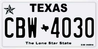 TX license plate CBW4030