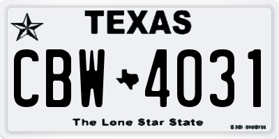 TX license plate CBW4031