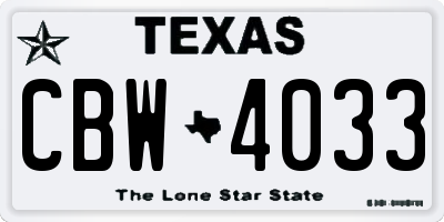 TX license plate CBW4033