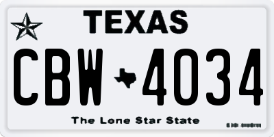 TX license plate CBW4034