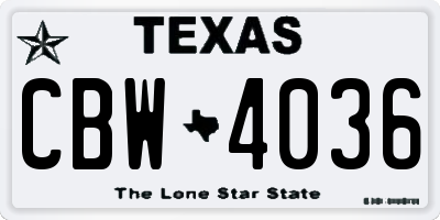 TX license plate CBW4036