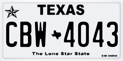 TX license plate CBW4043