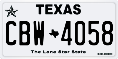 TX license plate CBW4058