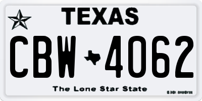 TX license plate CBW4062