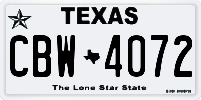 TX license plate CBW4072