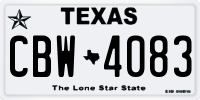 TX license plate CBW4083