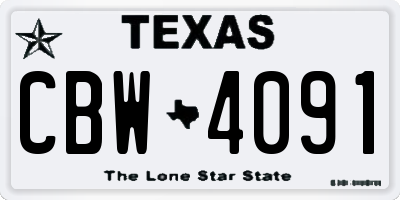 TX license plate CBW4091