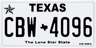 TX license plate CBW4096