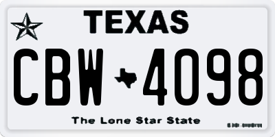 TX license plate CBW4098