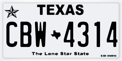TX license plate CBW4314