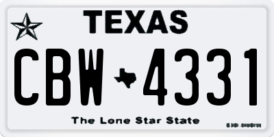 TX license plate CBW4331