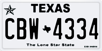 TX license plate CBW4334