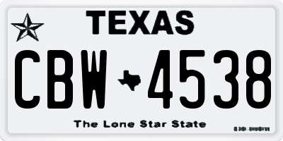 TX license plate CBW4538