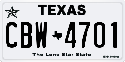TX license plate CBW4701