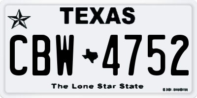 TX license plate CBW4752