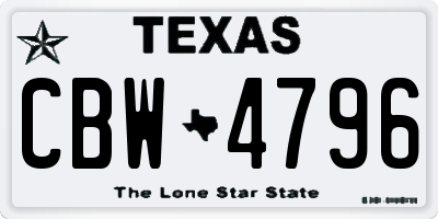 TX license plate CBW4796