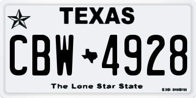 TX license plate CBW4928