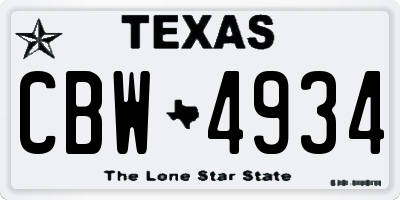 TX license plate CBW4934