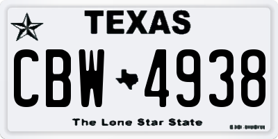 TX license plate CBW4938