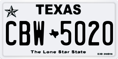 TX license plate CBW5020