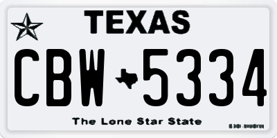 TX license plate CBW5334