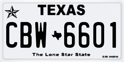 TX license plate CBW6601