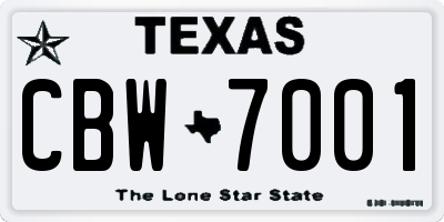 TX license plate CBW7001