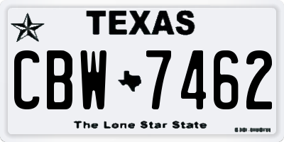 TX license plate CBW7462