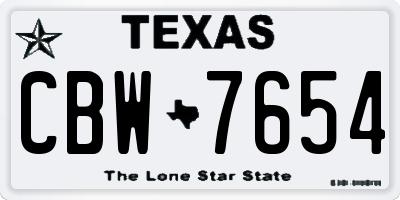 TX license plate CBW7654