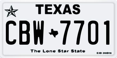 TX license plate CBW7701