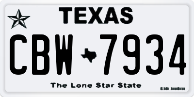 TX license plate CBW7934