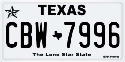 TX license plate CBW7996
