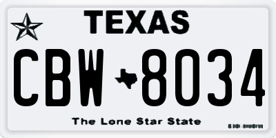 TX license plate CBW8034