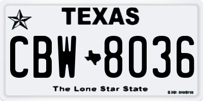 TX license plate CBW8036