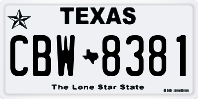 TX license plate CBW8381
