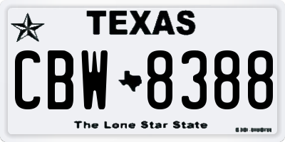 TX license plate CBW8388