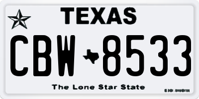 TX license plate CBW8533