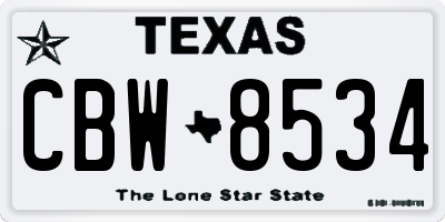 TX license plate CBW8534