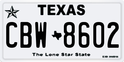TX license plate CBW8602