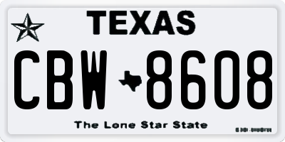 TX license plate CBW8608