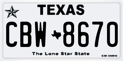 TX license plate CBW8670