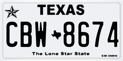 TX license plate CBW8674