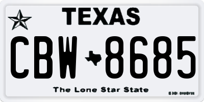 TX license plate CBW8685