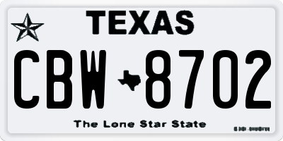 TX license plate CBW8702