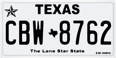 TX license plate CBW8762