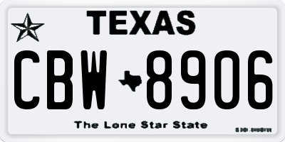 TX license plate CBW8906