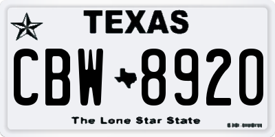 TX license plate CBW8920